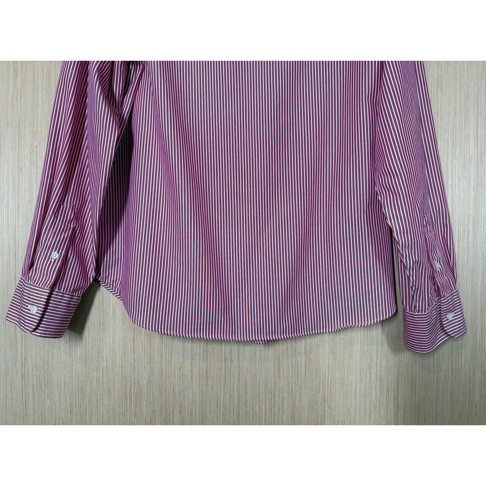 Lauren Ralph Lauren Non Iron Striped Button Up Top XXL Cotton Dark Pink White - Picture 6 of 10